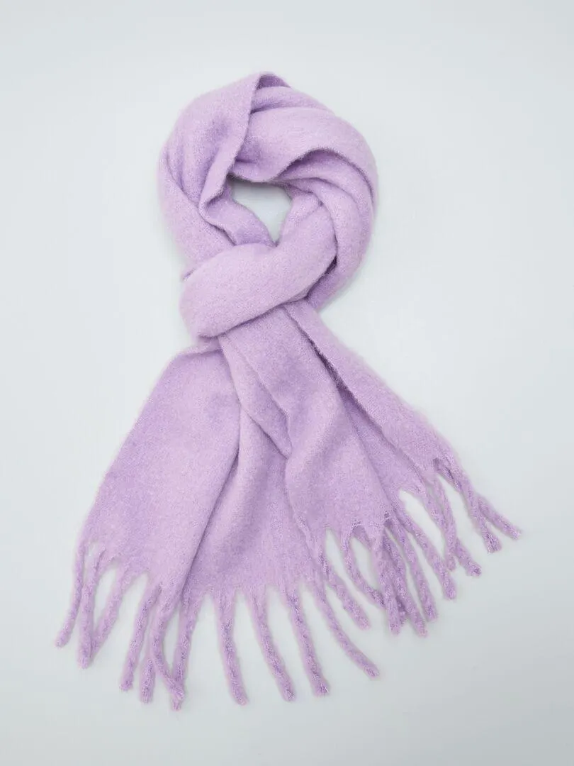 Bufanda plaid con flecos - PURPURA