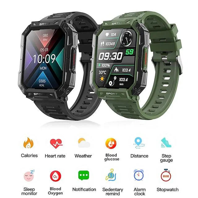 696 F307 Reloj inteligente 2.1 pulgada Smartwatch Reloj elegante Bluetooth Monitoreo de temperatura Podómetro Recordatorio de Llamadas Compatible con Android iOS Mujer Hombre Llamadas con Manos
