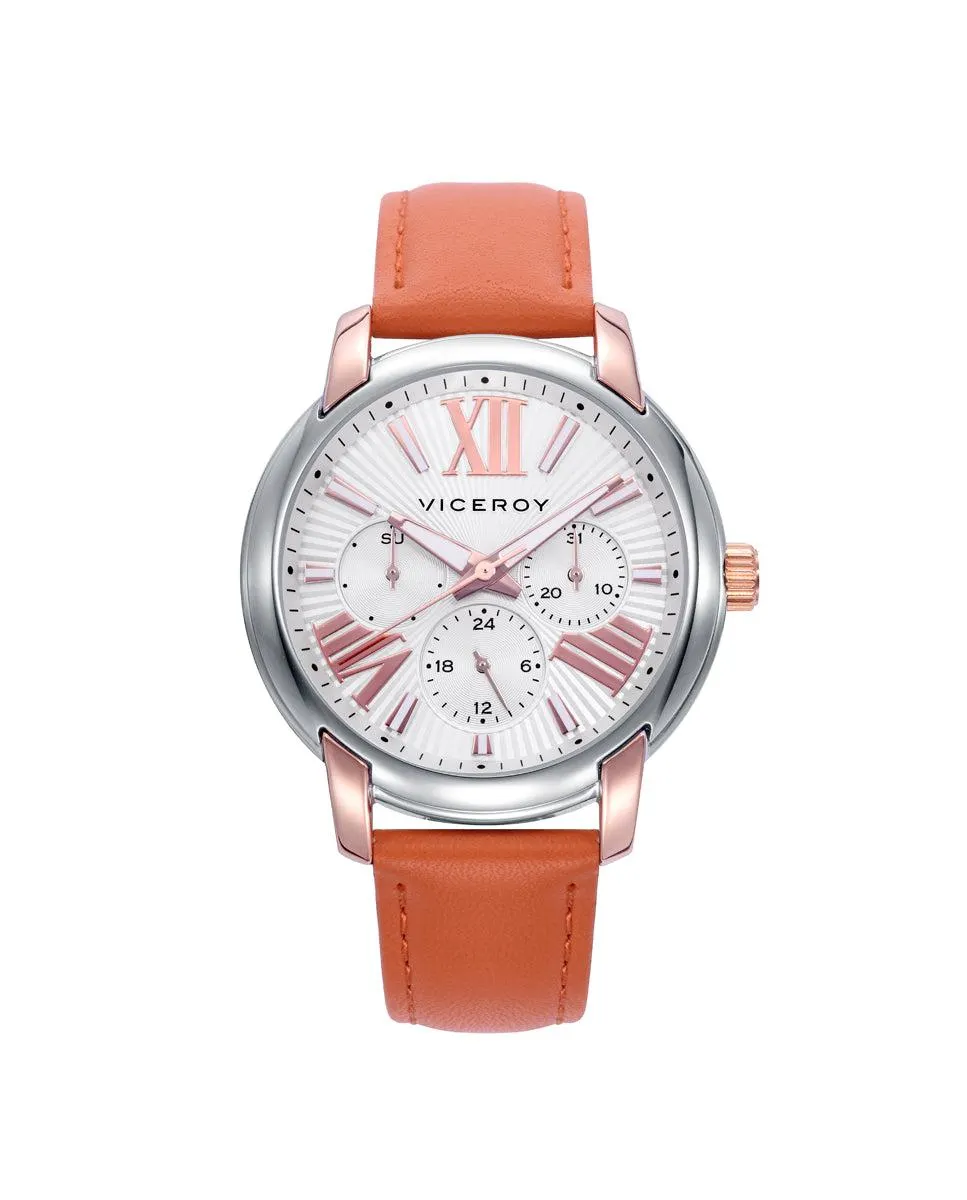 Reloj de mujer colección CHIC con caja de acero y correa de piel naranja