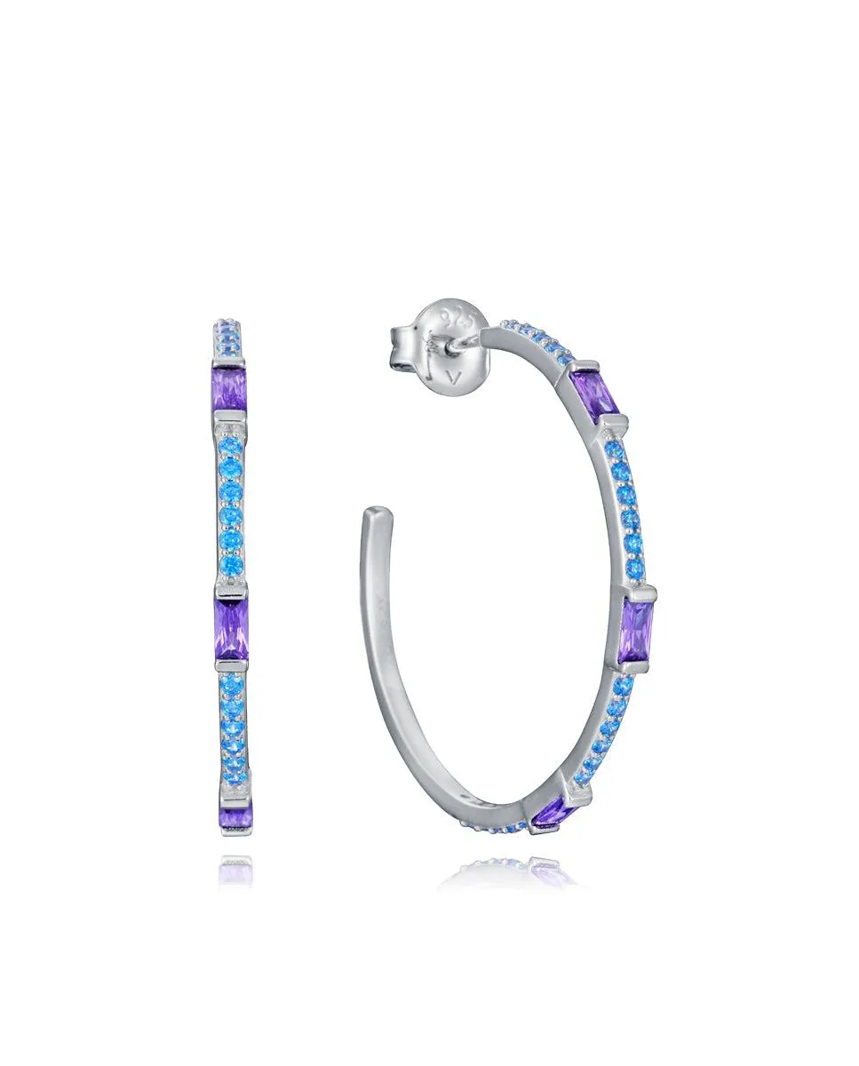 Pendientes Elegant de plata de ley con baño de rodio y circonitas de color azules y morados
