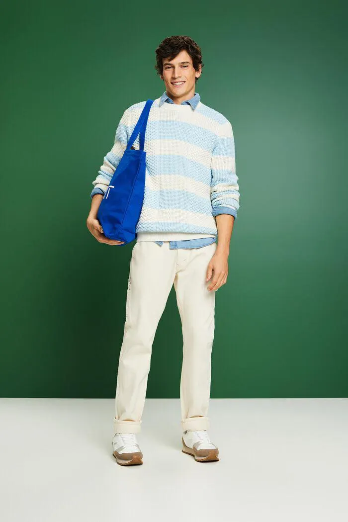 Jersey de algodón de punto trenzado a rayas