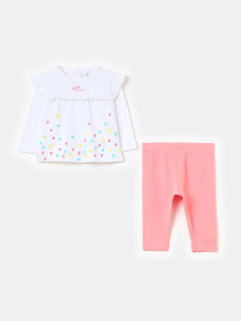 Organic cotton jogging set with print Blanc/rose