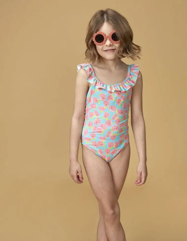 Bañador estampado flores azul claro