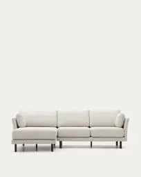 Sofá Gilma 3 plazas chenilla chaise longue derecho/izquierdo perla y patas natural 260 cm