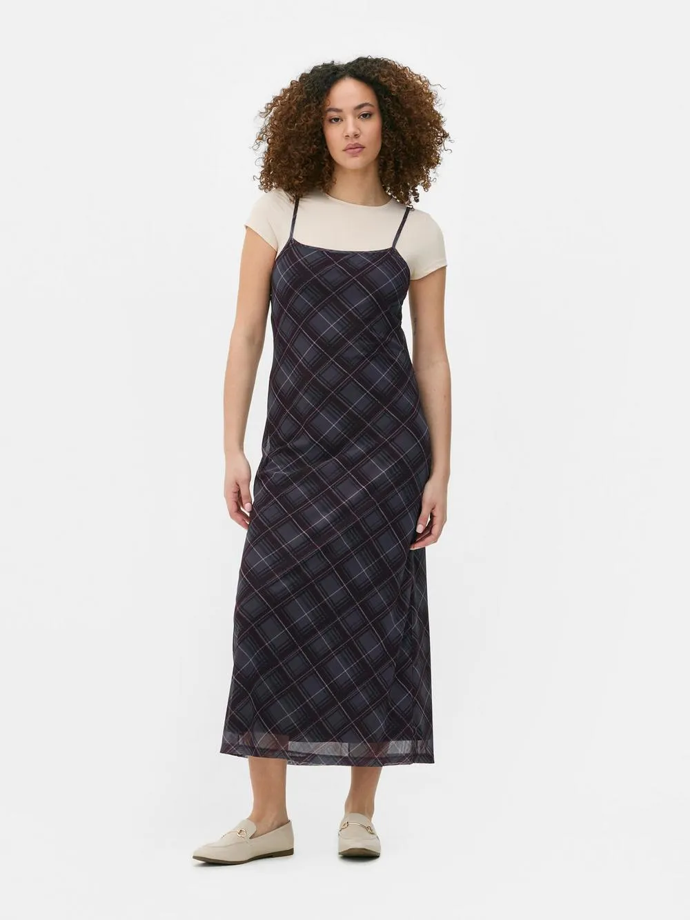 Vestido midi de malla a cuadros