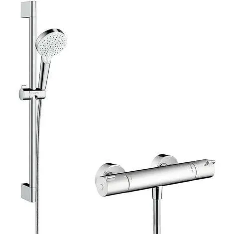 Combinación de ducha HANSGROHE Crometta Vario 27812400 con barra 65 cm / Ecostat 1001 CL blanco/cromo