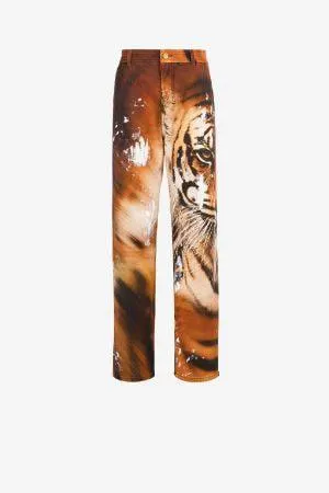 Chinos rectos con estampado Tiger