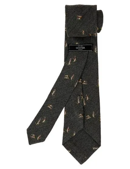 Corbata lana pajaros Gris