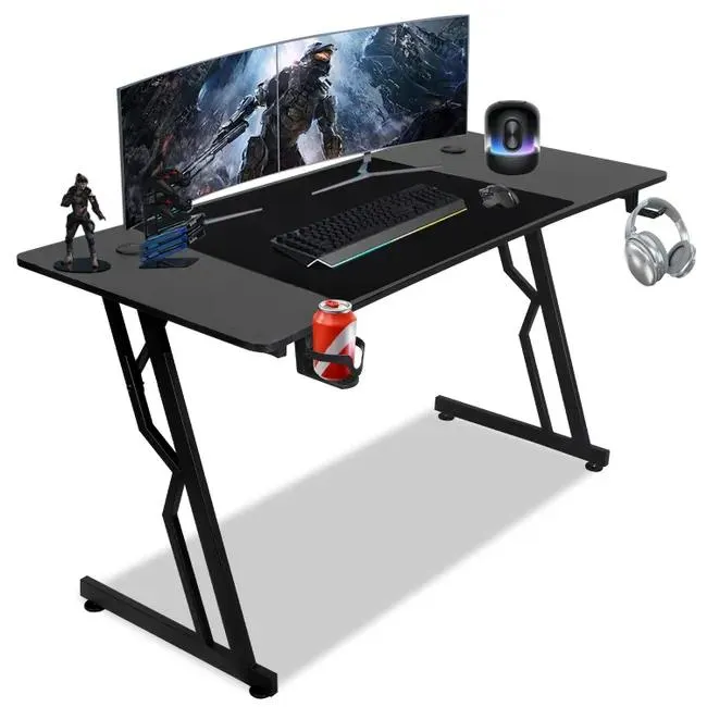 Escritorio Gamer con alfombrilla de ratón y soporte para tazas, E-Sport Gamer Desk con luces LED - 140x60x75cm, sólo alfombrilla de ratón, sin LEDs