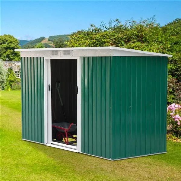 Caseta de jardín/cobertizo metálico verde 277x130x173 cm