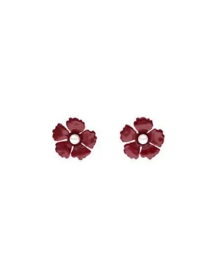 Pendientes Santorini flor granate pequeños en plata