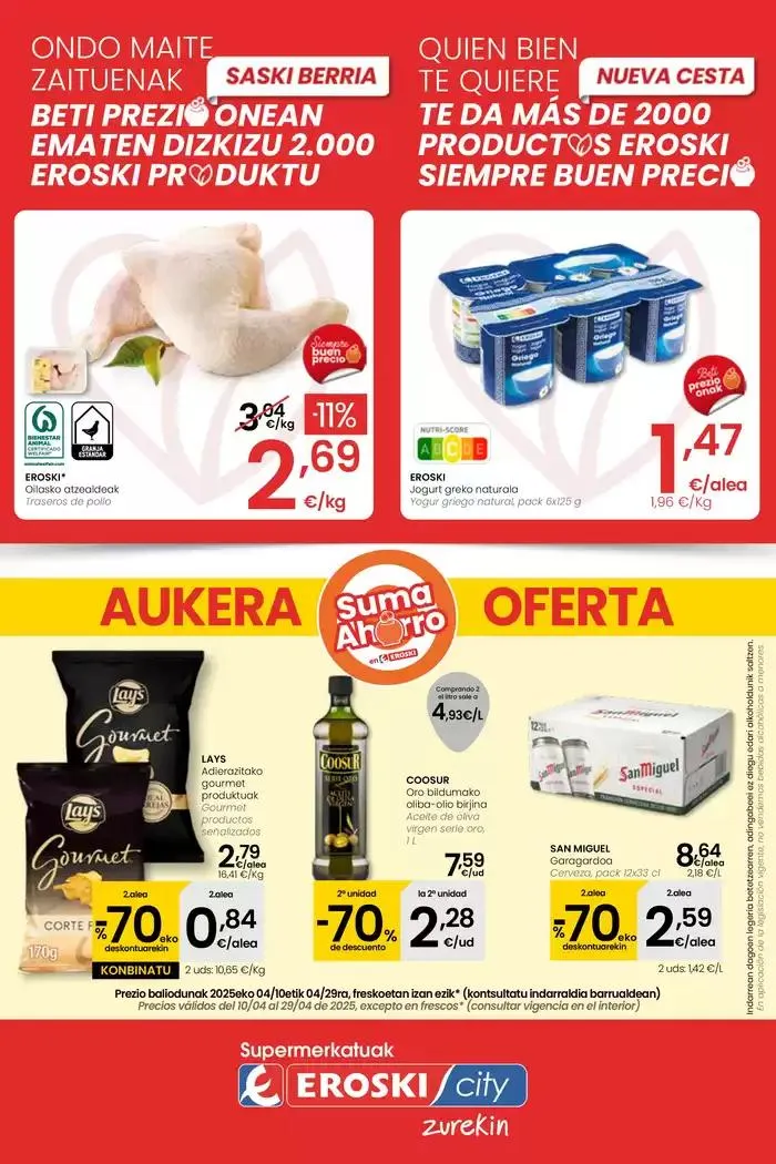 Catálogo de AUKERA OFERTA SUPERMERKATUAK EROSKI 10 de abril al 29 de abril 2025 - Página 1