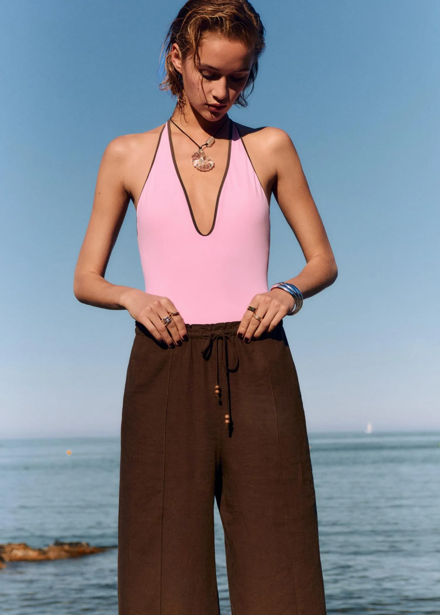 Pantalón lino cintura elástica