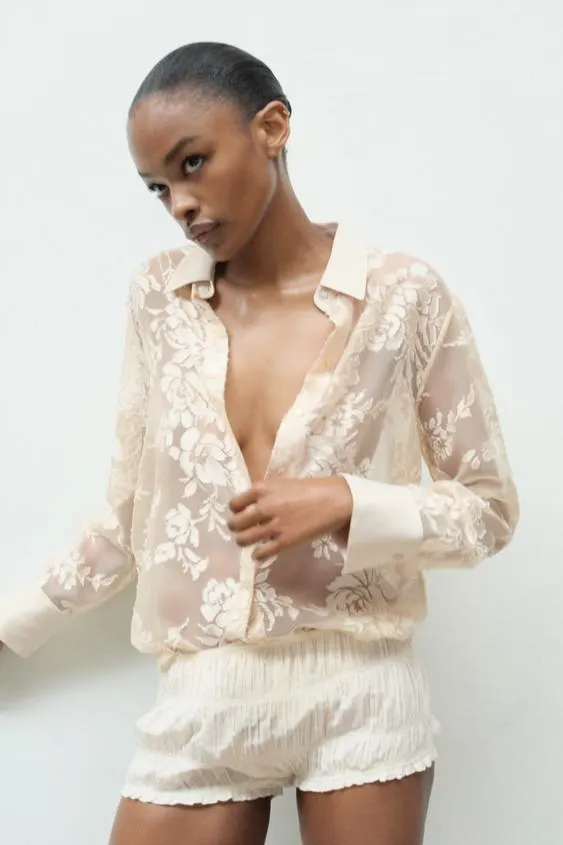 CAMISA SEMITRANSPARENTE COMBINADA TERCIOPELO