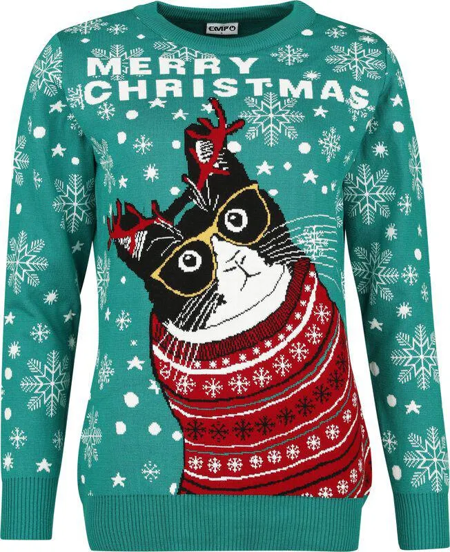 "Merry Christmas cat" Christmas jumper multicolor de Jersey Navideño