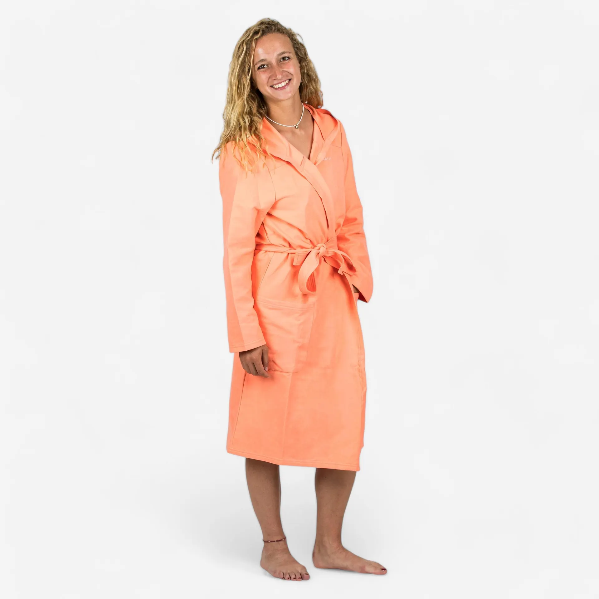 Albornoz Mujer microfibra con capucha Coral