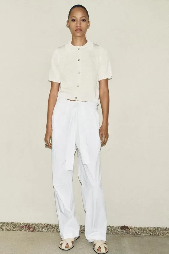 PLAIN KNIT POLO COLLAR TOP