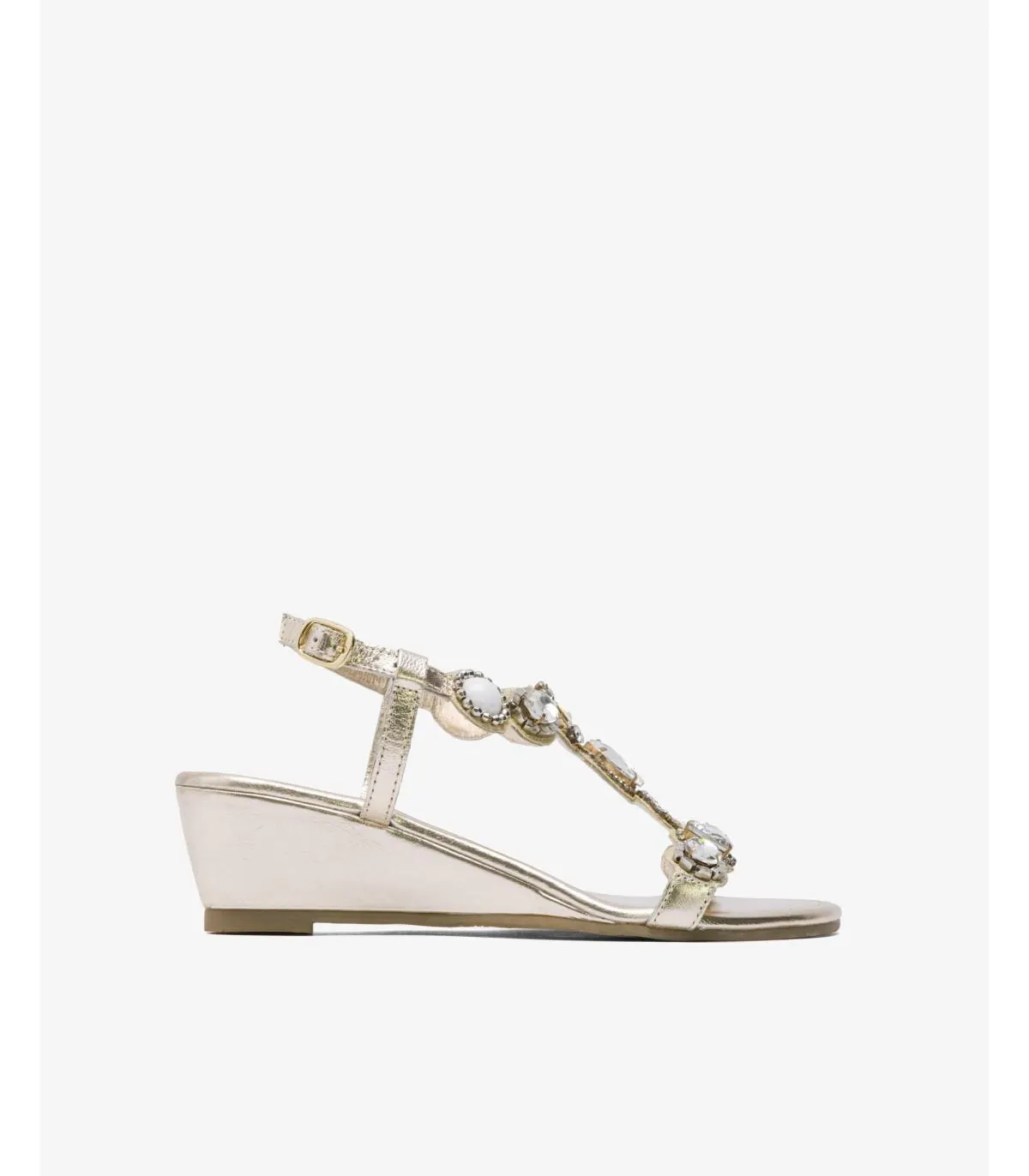 Sandalias cuña Mujer Piel con pedrería