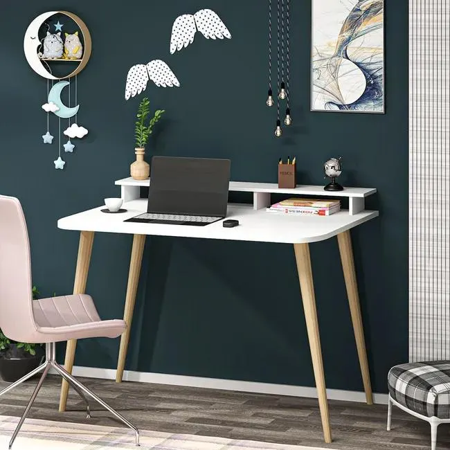 Escritorio Östhammar con soporte para monitor aglomerado 74 x 90 x 60 cm blanco [en.casa]