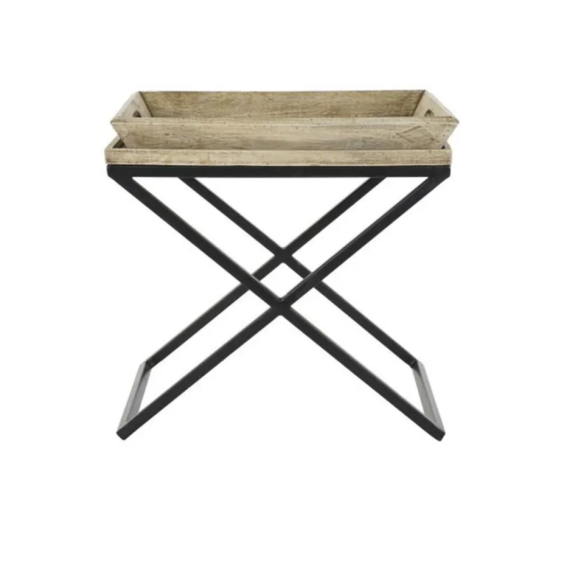 Mango wood and iron side table, tray