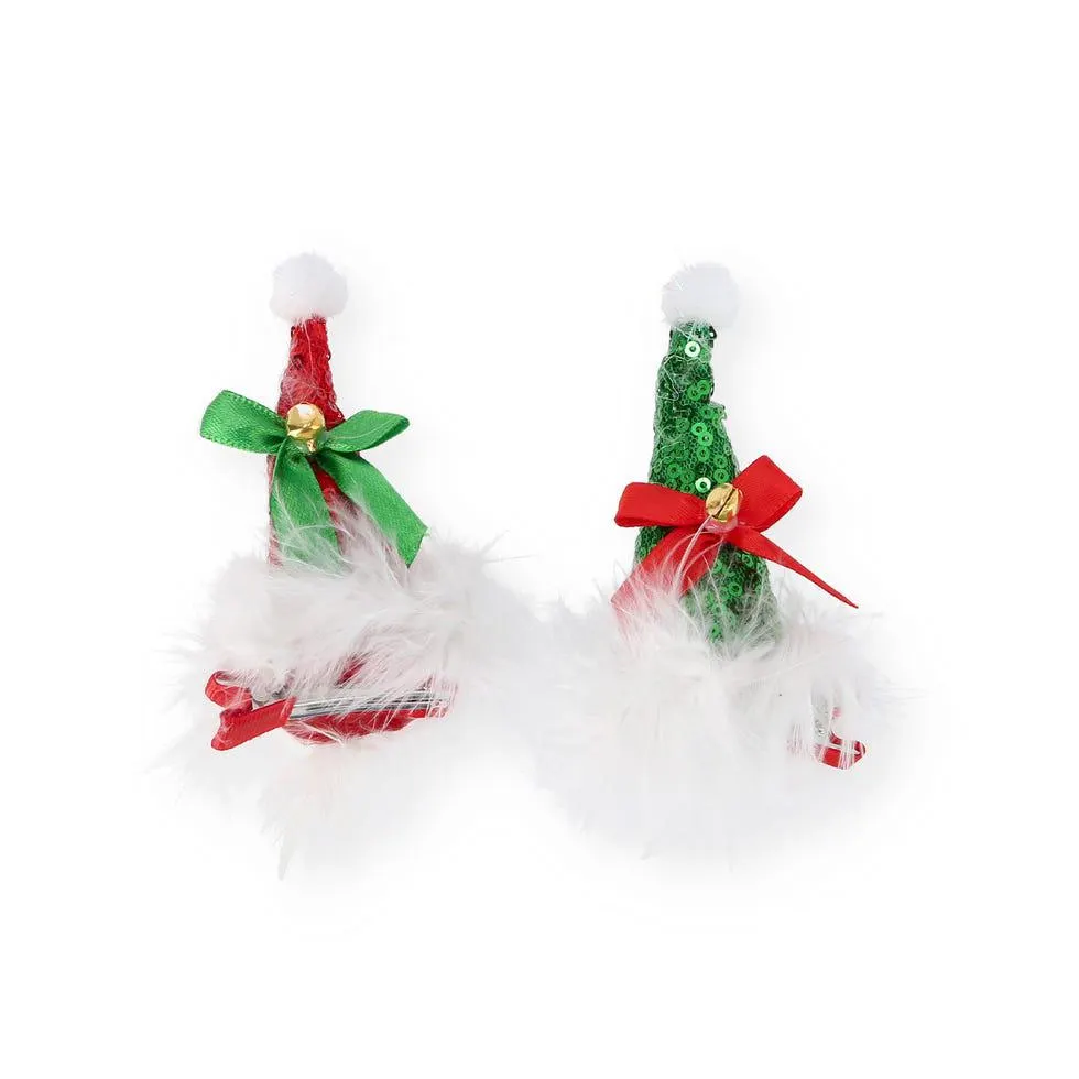 Pinzas navideñas para el pelo gorro de Papá Noel con plumas