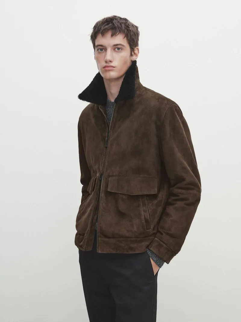 Cazadora aviador piel ante cuello pelo