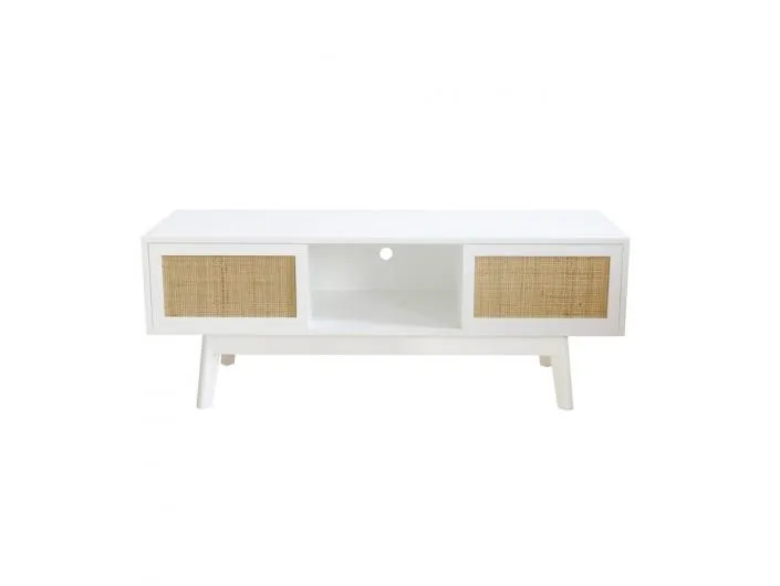 Mueble TV blanco con 2 cajones y patas
