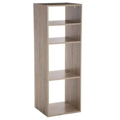 ESTANTERÍA BAJA DE MADERA CON 4 CAJONES DESIGUALES