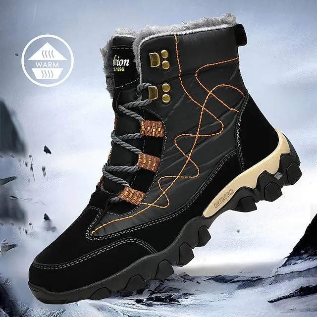 Hombre Botas Botas de nieve Botas de montaña Zapatos de invierno Forro de Lana Casual Exterior Diario Tejido Templado Transpirable Cómodo Mocasín Negro Marrón Bloque de color Otoño Invierno