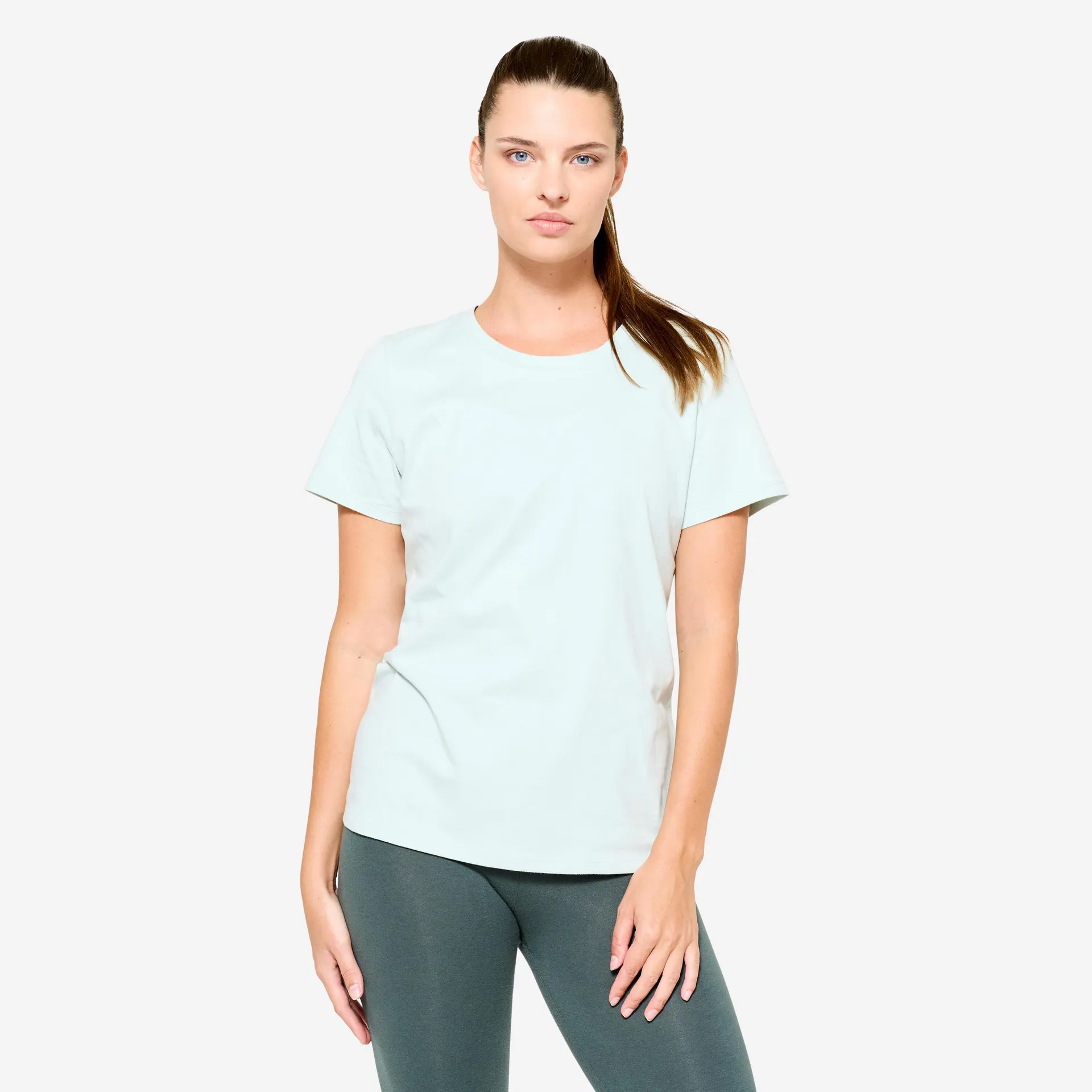 Camiseta Mujer Verde Claro Cuello Redondo Algodón