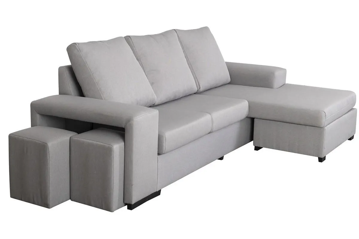 Chaiselongue AMARANTA reversible con puffs Gris Claro