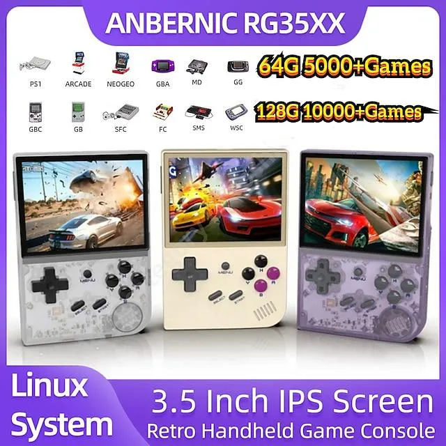 anbernic rg35xx consola de juegos portátil retro sistema linux pantalla ips de 3,5 pulgadas reproductor de vídeo de bolsillo portátil más de 10000 juegos regalo para niños, regalos de fiesta de