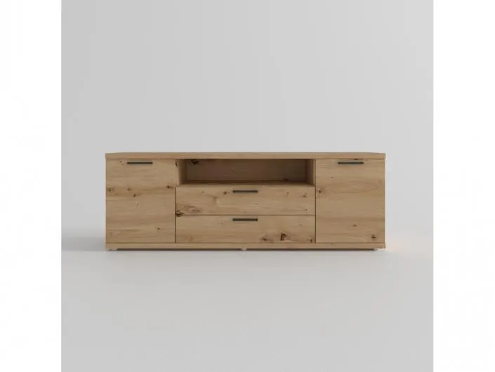 Mesa tv. 2 puertas,hueco y 2 cajones color artisan-negro de 160 cm.