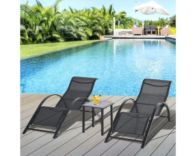 Juego de 2 tumbonas y mesa de jardín 59x169x66 cm metal, texteline Outsunny