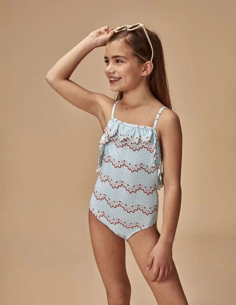 Bañador estampado ondas azul claro