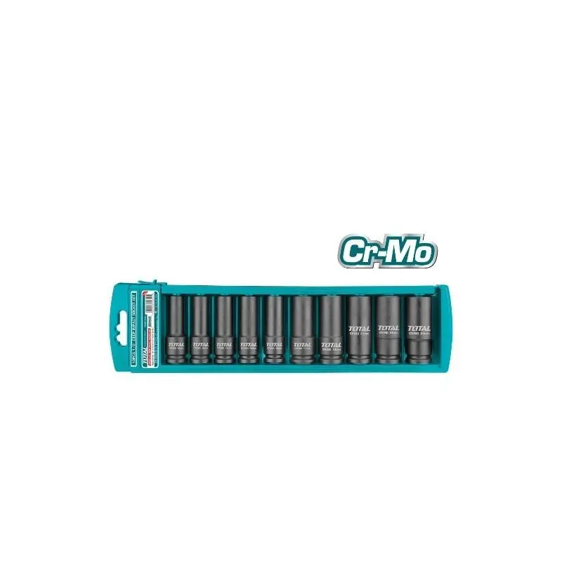 TOTAL 40101 Juego de 10 vasos largos de impacto THKISD12102L CrMo - Cromo vanadio