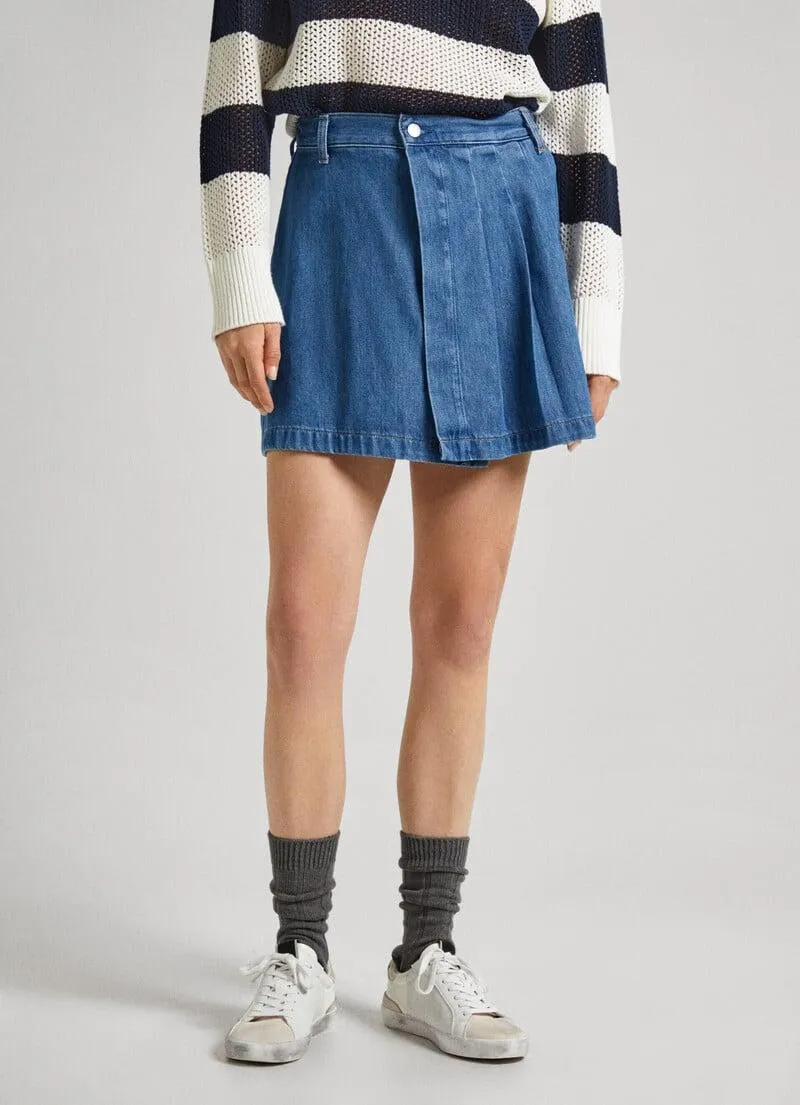 FALDA CORTA DENIM PLISADA