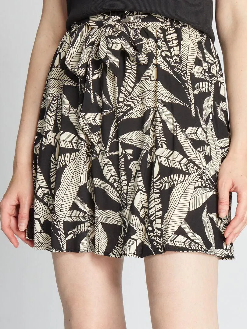 Falda vaporosa con estampado - NEGRO