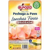 Pechuga de pavo braseado ELPOZO, lonchas finas, bandeja 115 g