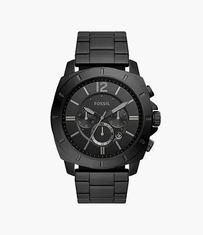 Reloj Privateer de acero inoxidable negro con cronógrafo