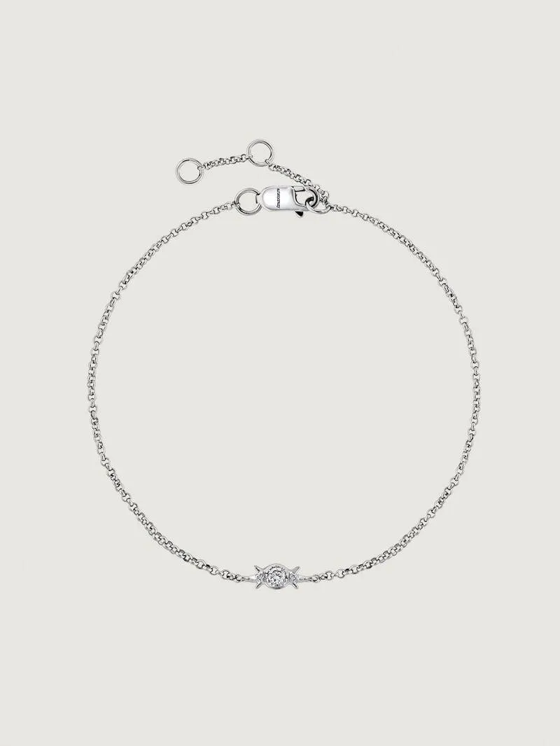 Pulsera de eslabones rolo de oro blanco de 9K con diamante