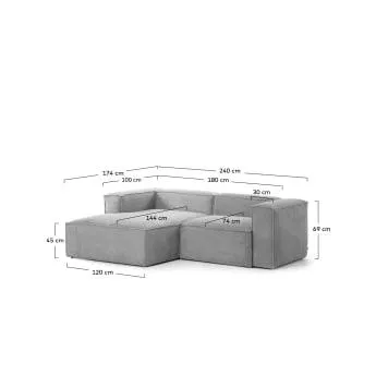Sofá Blok 2 plazas chaise longue izquierdo pana gruesa gris 240 cm FSC Mix Credit