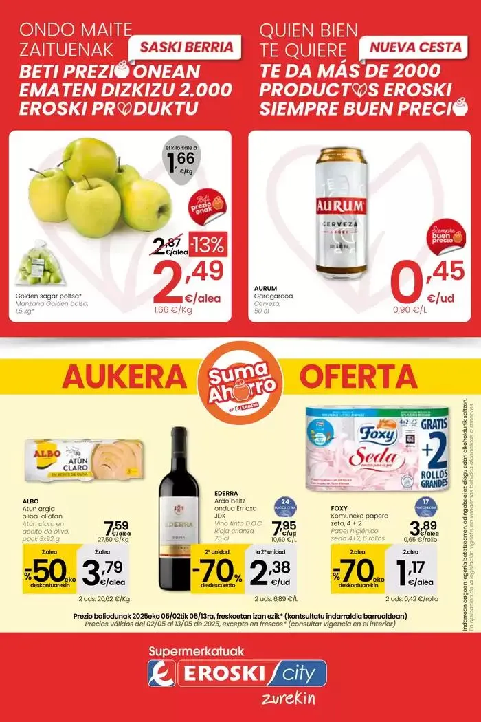 Catálogo de AUKERA OFERTA SUPERMERKATUAK EROSKI 2 de mayo al 13 de mayo 2025 - Página 1