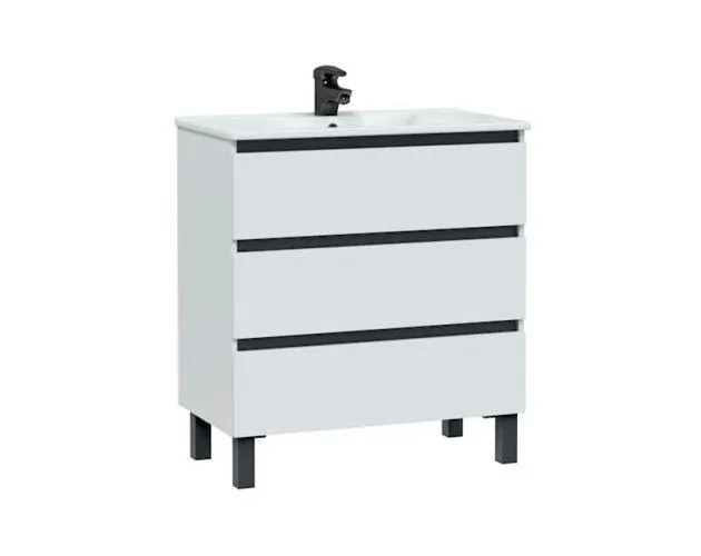 Conjunto mueble de baño y lavabo Cora color blanco y negro 80x45cm