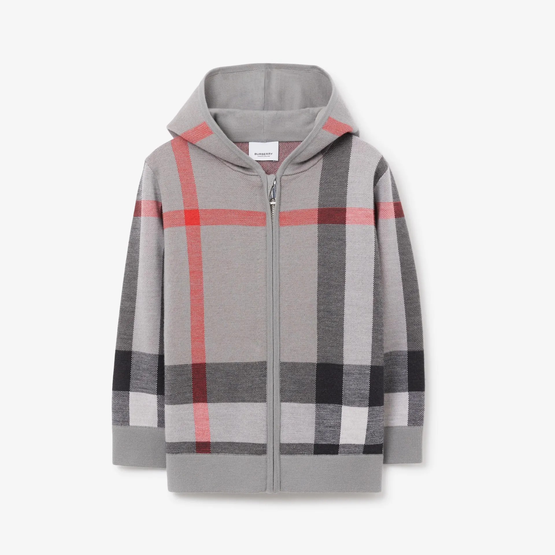 Sudadera en lana Check con cremallera y capucha