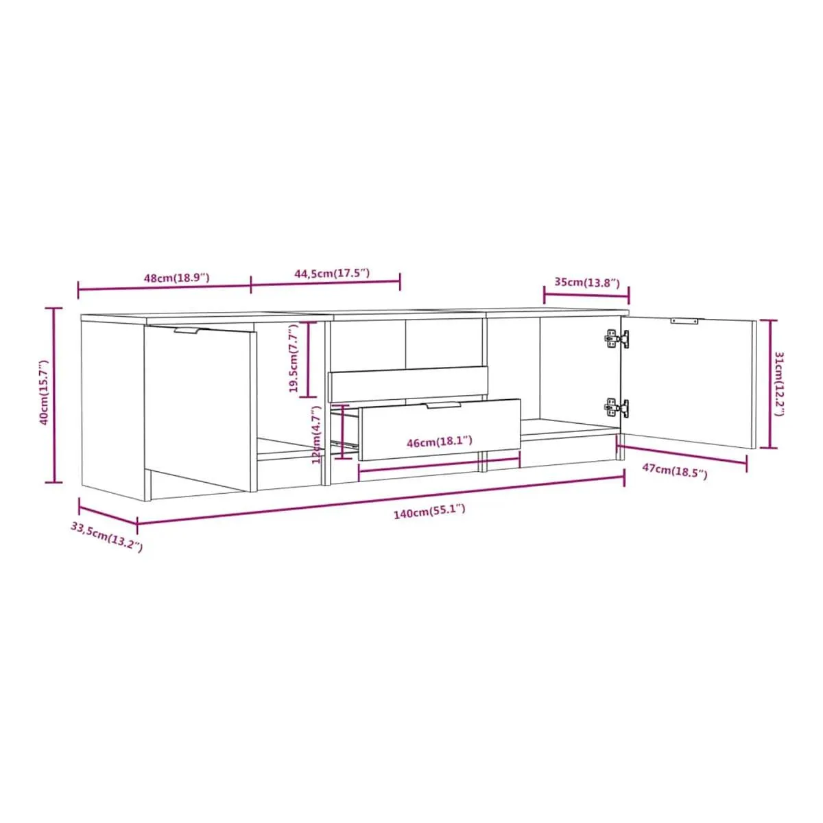 Mueble bajo de TV Habac estilo rústico marrón 40x140x35 cm