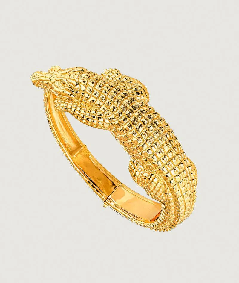 Brazalete de plata 925 bañada en oro amarillo de 18K con forma de cocodrilo