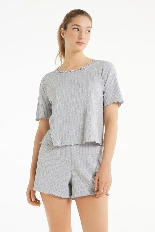 Pigiama Corto Mezza Manica Costine Traforate