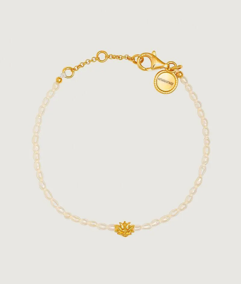 Pulsera de perlas de río con flor de loto de plata 925 bañada en oro amarillo de 18K