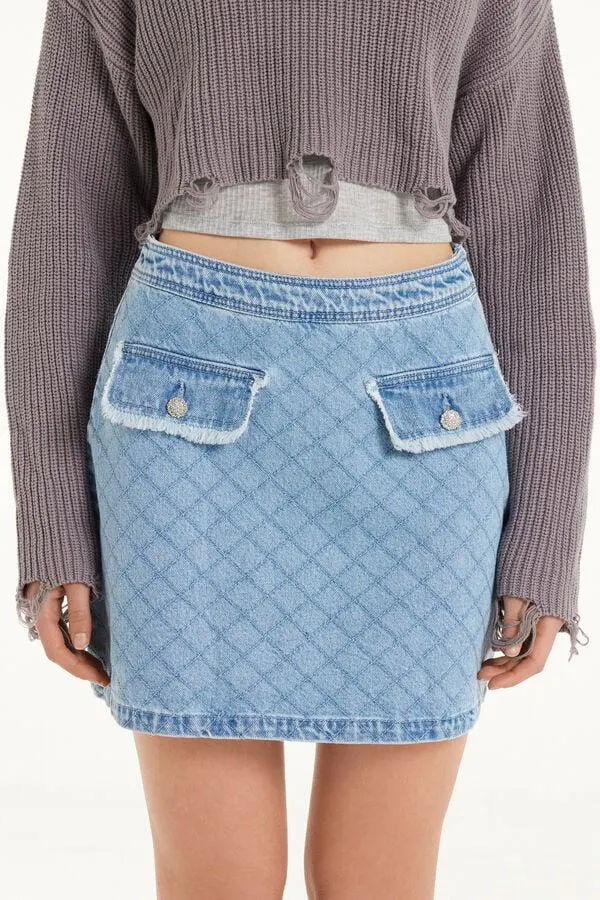 Minifalda de Denim con Efecto Acolchado